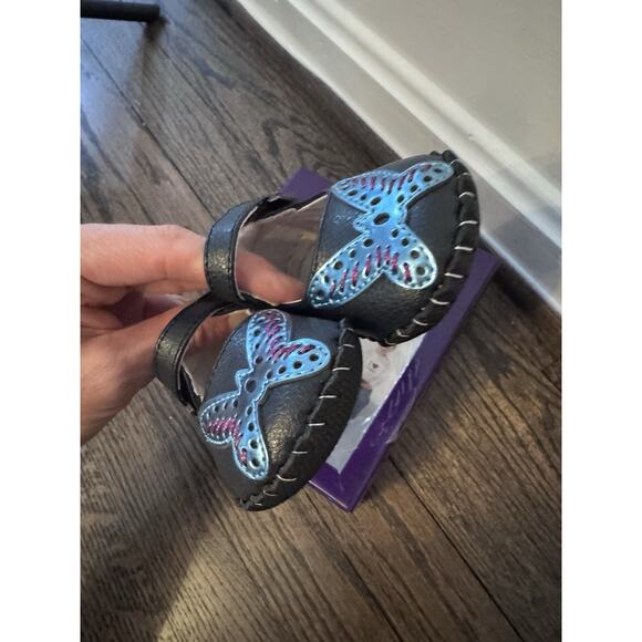 PediPed Infant 0-6 Month Mary Janes Navy Blue Leather Dress Shoes Butterfly NWT - Picture 5 of 12